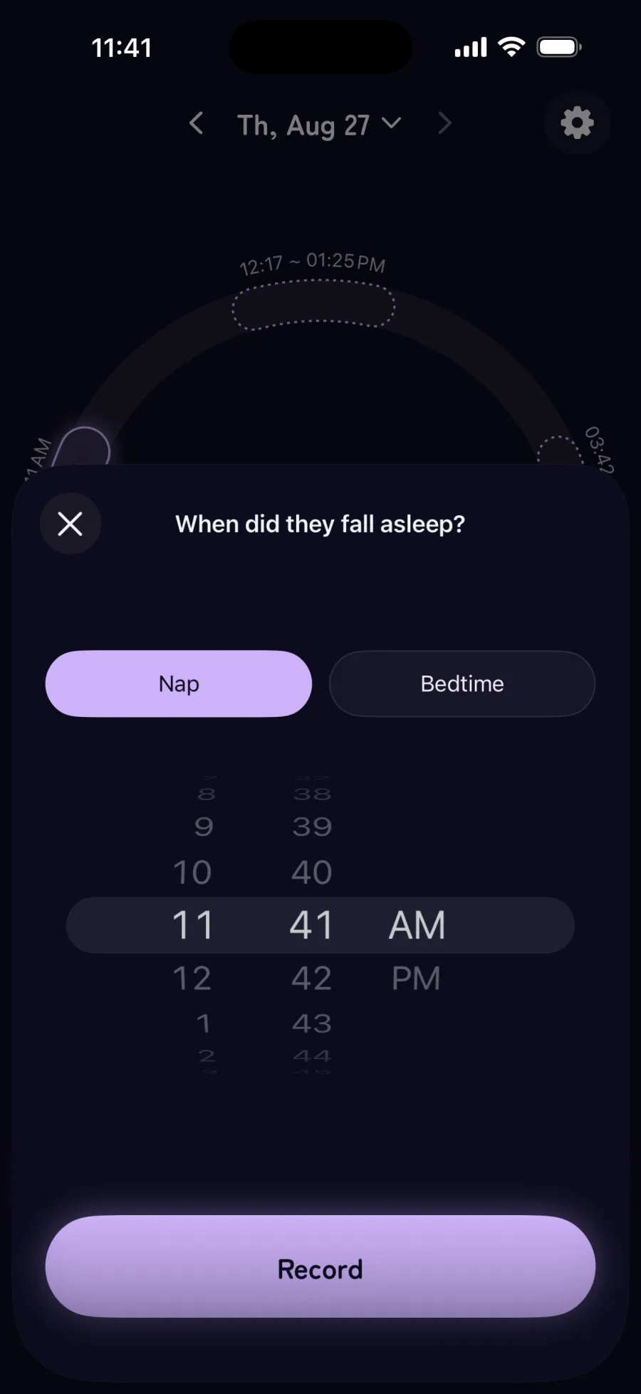 Sheet for recording when your child fell asleep
