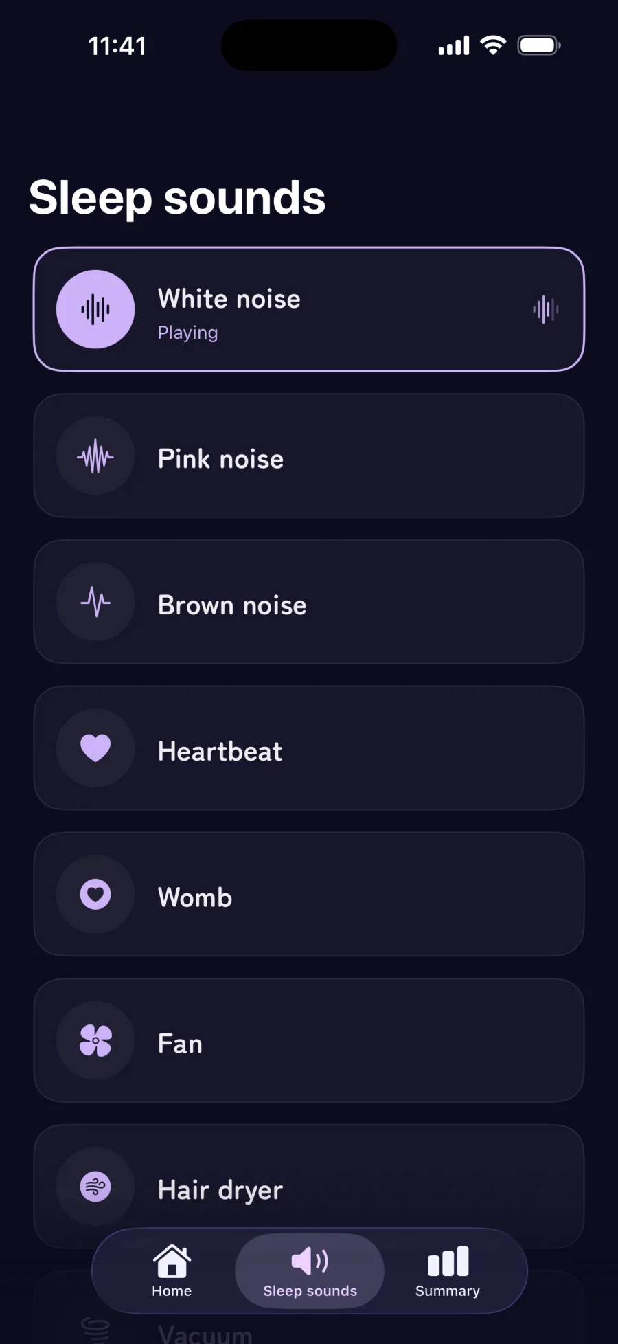 Sleep sound list
